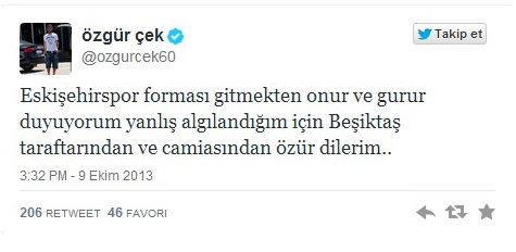 Özgür Çek, Beşiktaş'tan özür diledi